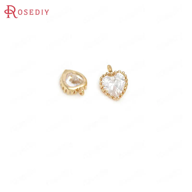 4PCS 9x11MM 24K Champagne Gold Color Plated Brass with Zircon Heart Charms Pendants High Quality Diy Jewelry Accessories | Украшения и
