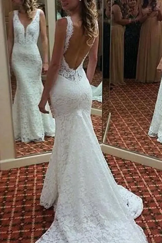 

Sexy Backless Memraid Wedding Dresses V-neck Sleeveless Cheap Wedding Bridal Gown vestidos de novia vintage