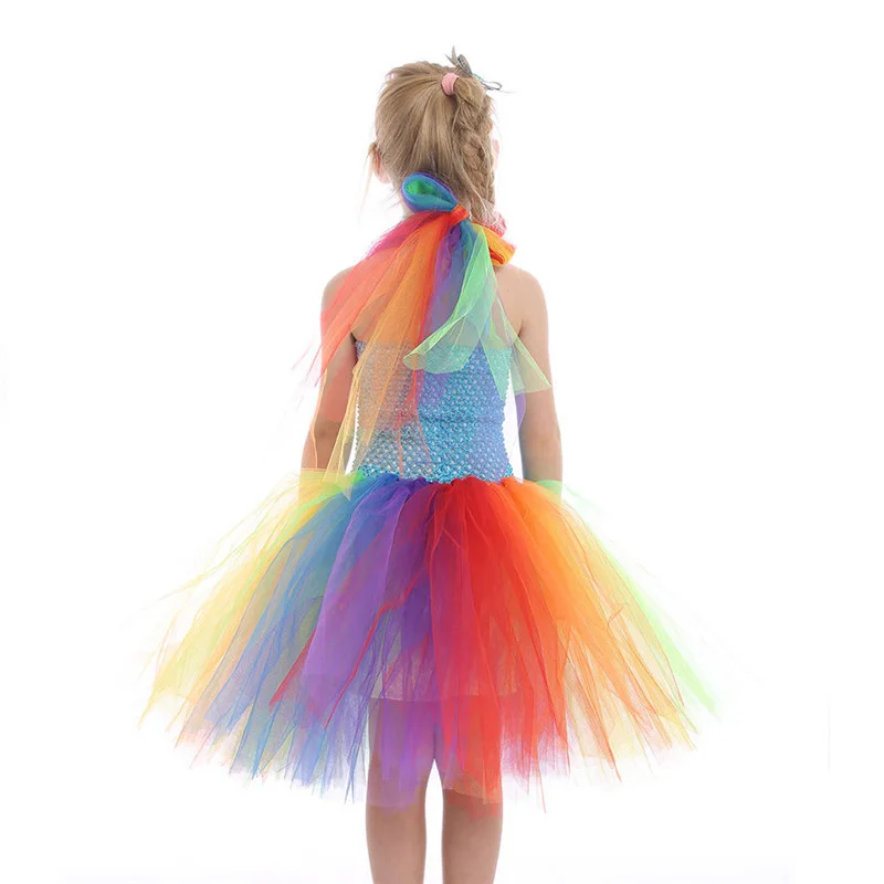 2020 New Style Unicorn Dress Kids Girls Princess Tutu Knee-Length Dresses Pastel Rainbow Flower Girl Birthday Part | Тематическая