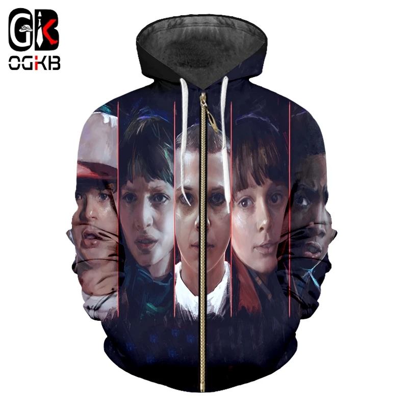 OGKB весна и осень Новый стиль свободные толстовки на молнии 3D печать странные вещи