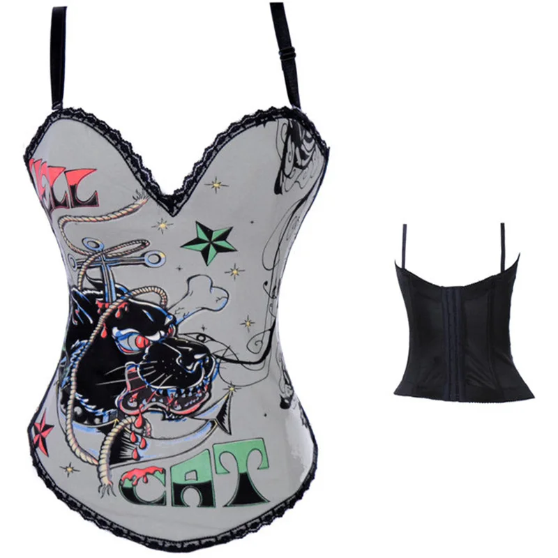 Корсет женский хлопковый с цветочным принтом пуш ап в стиле стимпанк|Бюстье и