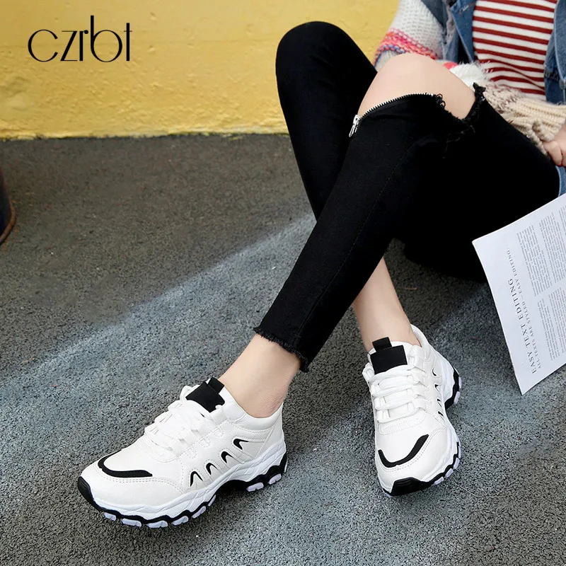 Czrbt zapatos mujer Весенняя новая обувь Женская мода шнуровка танкетка дышащие