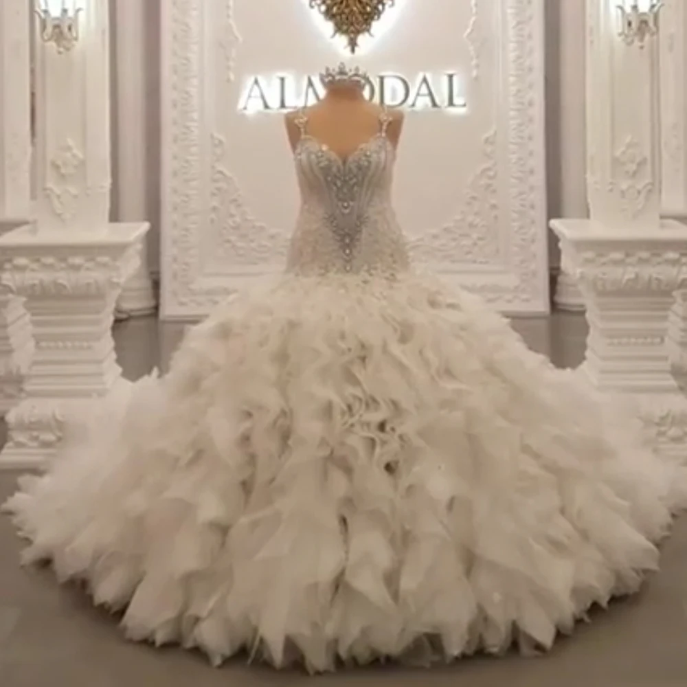 

ball gown wedding dresses fit and flare ruffle crystal chapel train bridal dresses beaded wedding gowns flowers bridal dress