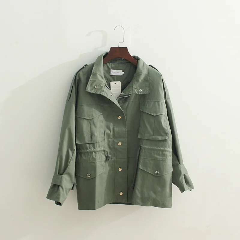 Мода army green куртка женская отложной воротник однобортное пальто Верхняя одежда