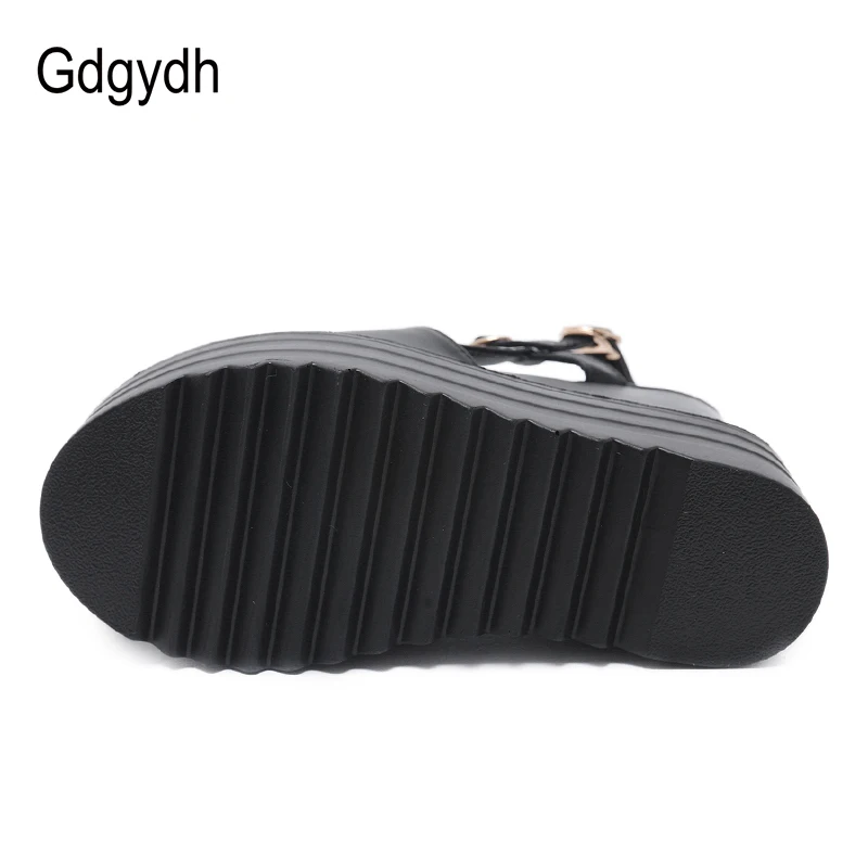 Gdgydh/женская летняя обувь на танкетке Новое поступление 2019 года кожаная черная