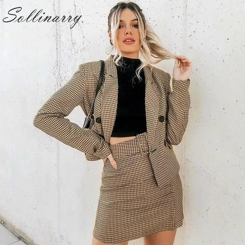 Sollinarry/уличная Женская осенний Блейзер комплект с юбкой зимние шикарные куртки