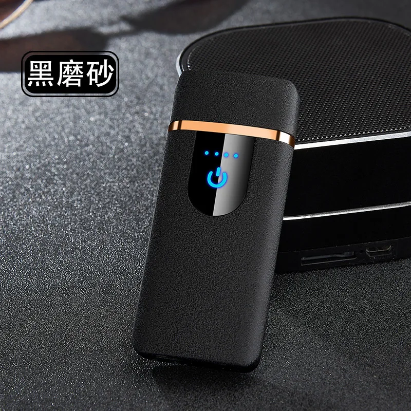 Black matte Новейшая газовая и электрическая зажигалка с сенсорным экраном, перезаряжаемая USB Зажигалка, ветрозащитная металлическая газовая зажигалка с дисплеем питания - Цвет: Black matte