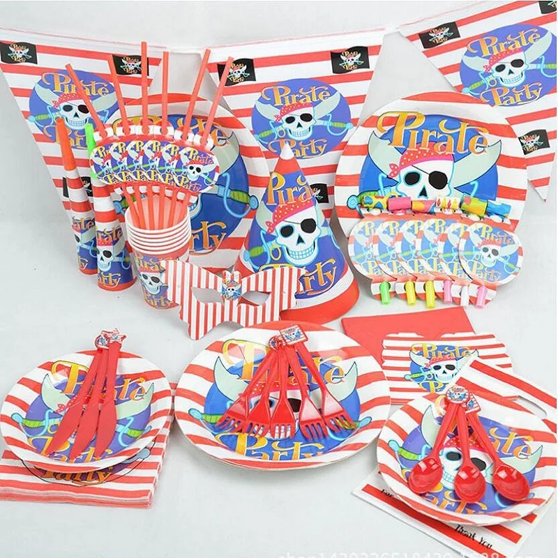 

90PCS Cartoon Pirate Paper Plates Sets For 6 Peoples Birthday Decoration Disposable Tableware Sets Baby Shower Supplies 16 Type