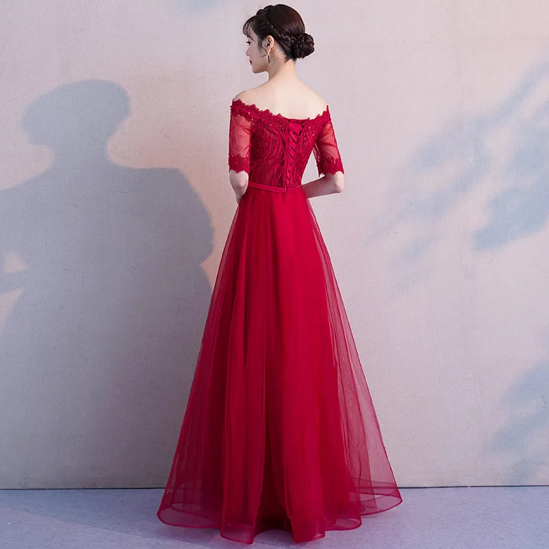 Сексуальные бордовые выпускные платья Длинные трапециевидные рукава до локтя с