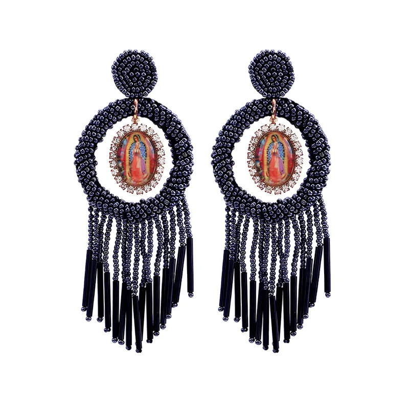 E1178 Cymbidium Sehuoran, стеклянные бусины, серьги с кисточками, серьги-капли для женщин, женские вечерние большие сережки, бахрома, вечерние ювелирные изделия, подарок - Окраска металла: E1178 Cymbidium