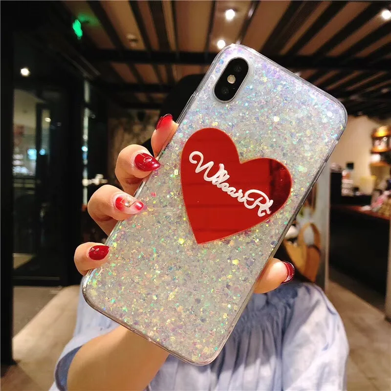 MYSUN блестящий чехол с сердечком для iPhone X порошком 7 8 6 6S Plus TPU силиконовый телефона