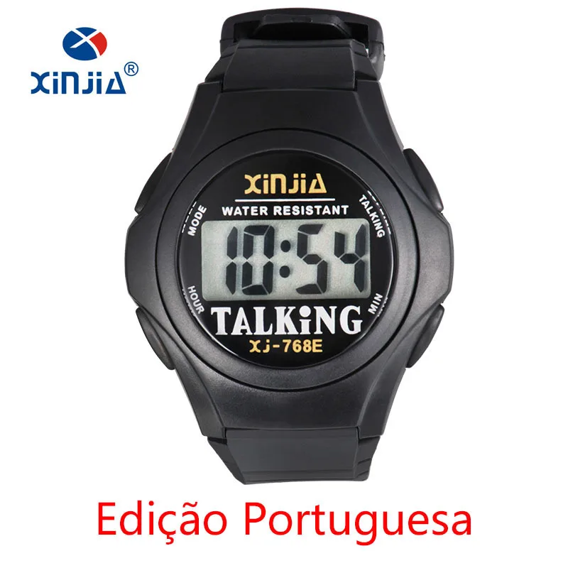 Portuguese XINJIA, новые говорящие часы для слепых мужчин и женщин, повседневные спортивные цифровые часы для пожилых людей с видимым эффектом, итальянский, арабский, русский, корейский - Цвет: Portuguese