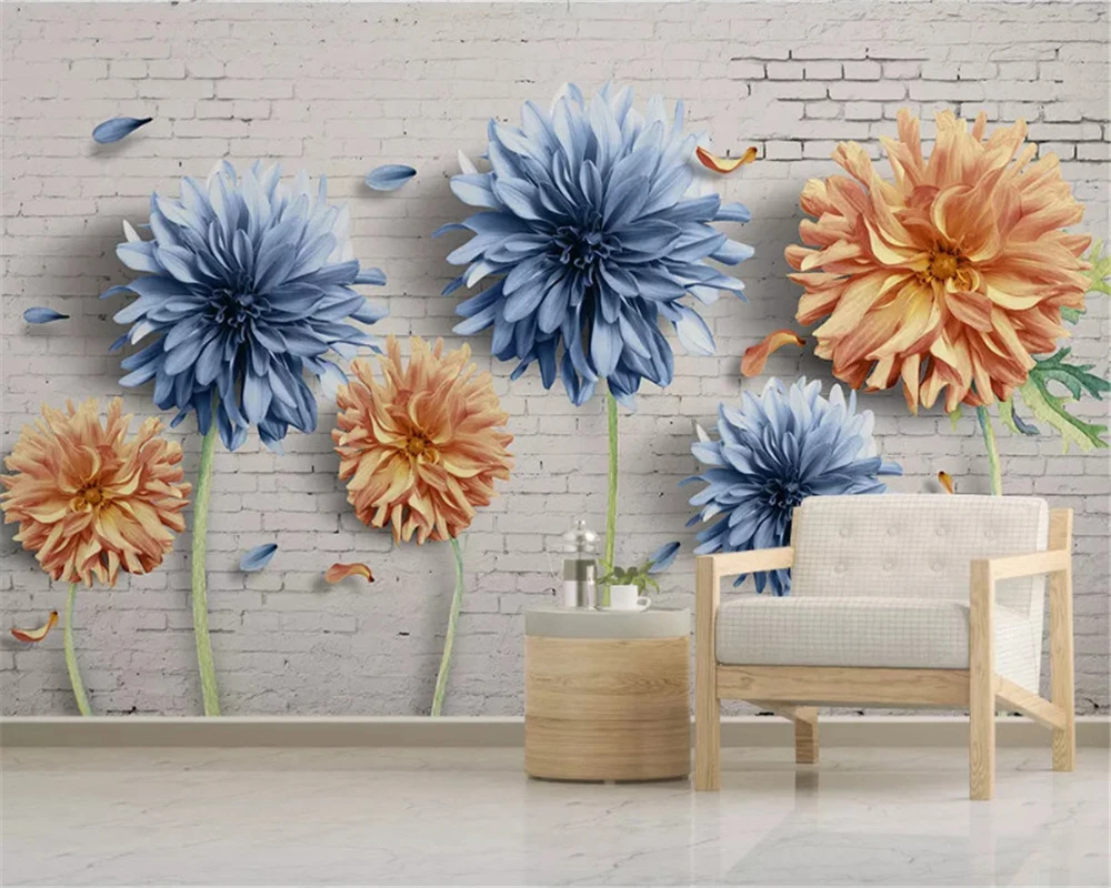 

beibehang Custom size Simple wall papers home decor chrysanthemum brick nostalgic floral TV background thick wallpaper behang