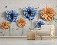 beibehang custom size simple wall papers home decor chrysanthemum brick nostalgic floral tv background thick wallpaper behang