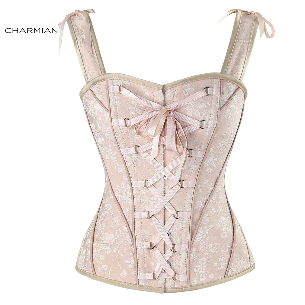 Pink Beige Charmian женский сексуальный винтажный корсет в викторианском стиле, жилет с цветочным принтом, свадебные корсеты и бюстье с лямками на плечах, корсеты - Цвет: Pink Beige