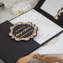 Cocostyles diy винтажное черное трехслойное приглашение на свадьбу в твердом переплете с фольгой и высеченным логотипом для Гэтсби свадебных мероприятий