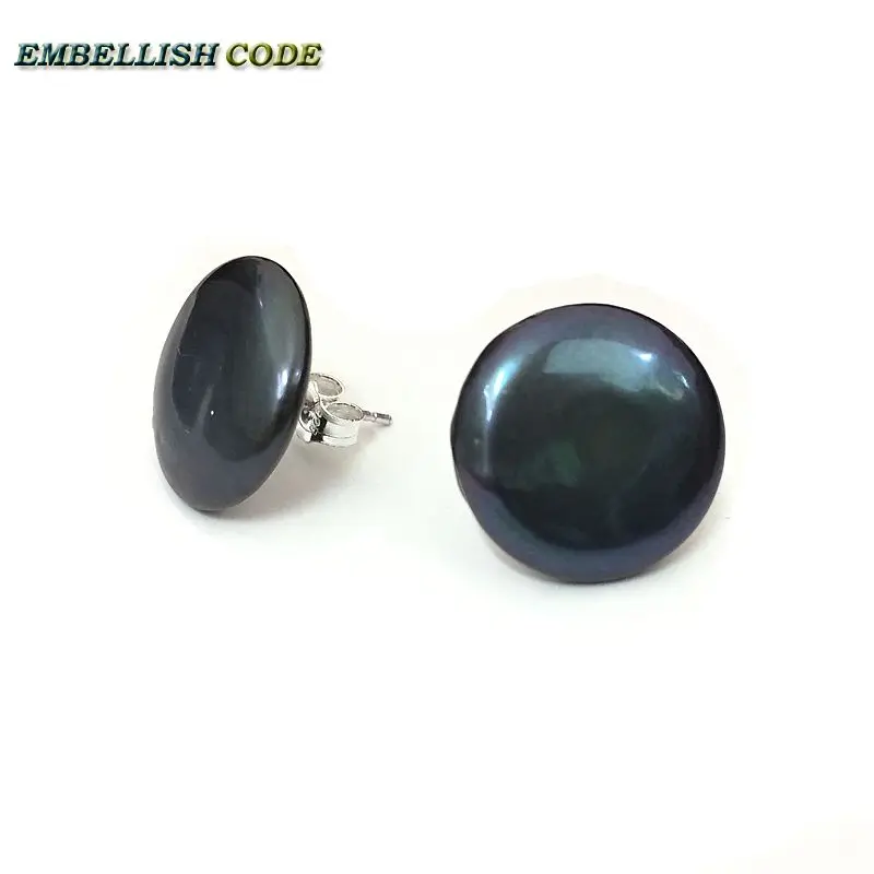 Серьги гвоздики с натуральным пресноводным жемчугом 16 мм|stud earrings silver|earrings silverpearl