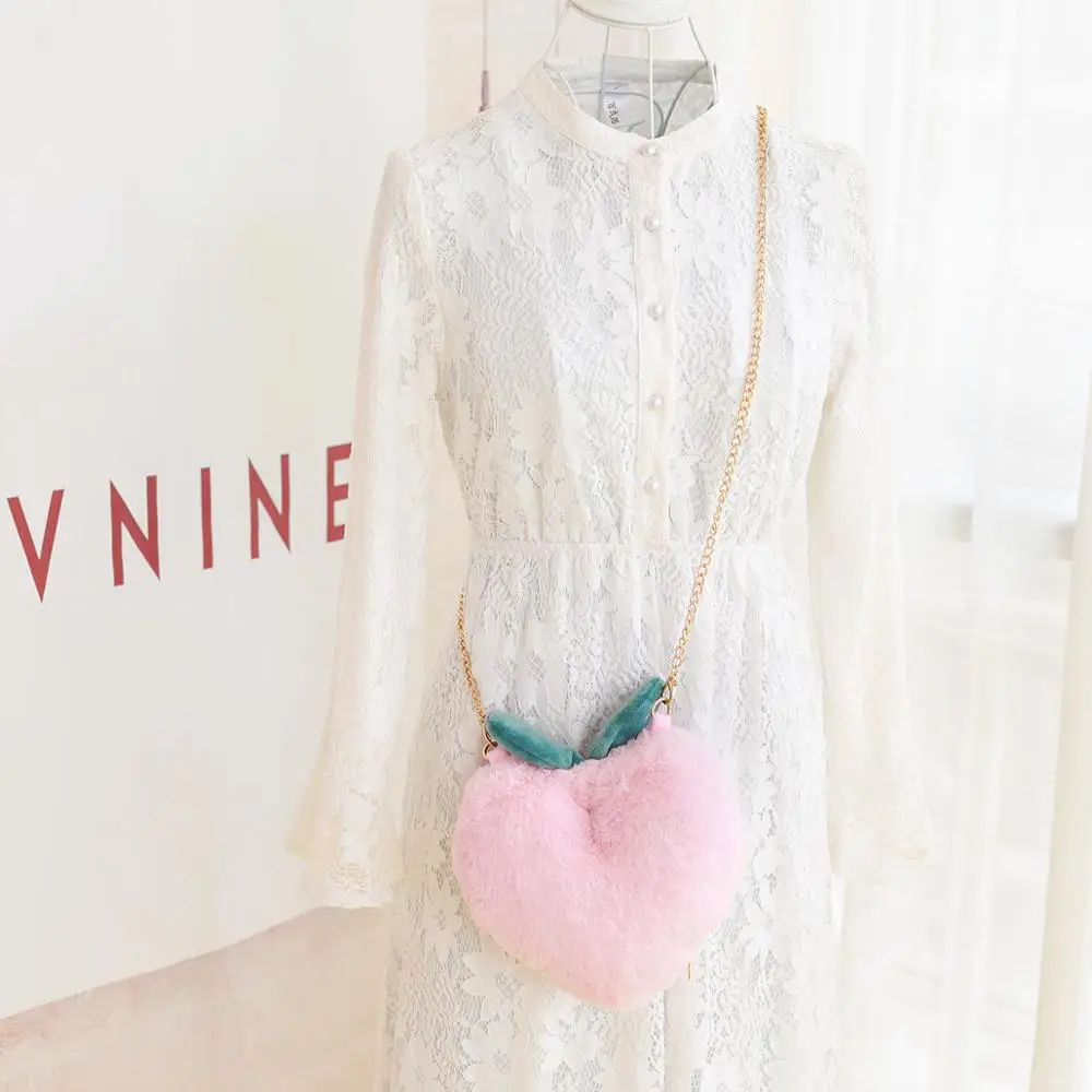 

candice guo! cute plush toy sweet fruit pink peach crossbody bag coin bag cosmetic bag girl creative birthday Christmas gift 1pc