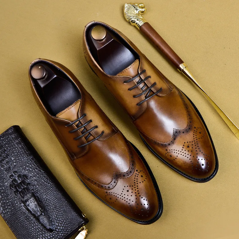 

37-46 Men's Business Dress Shoes Black Brown Wine Red Classic Formal Office Leather Shoes Luxury Wedding Shoes for Men