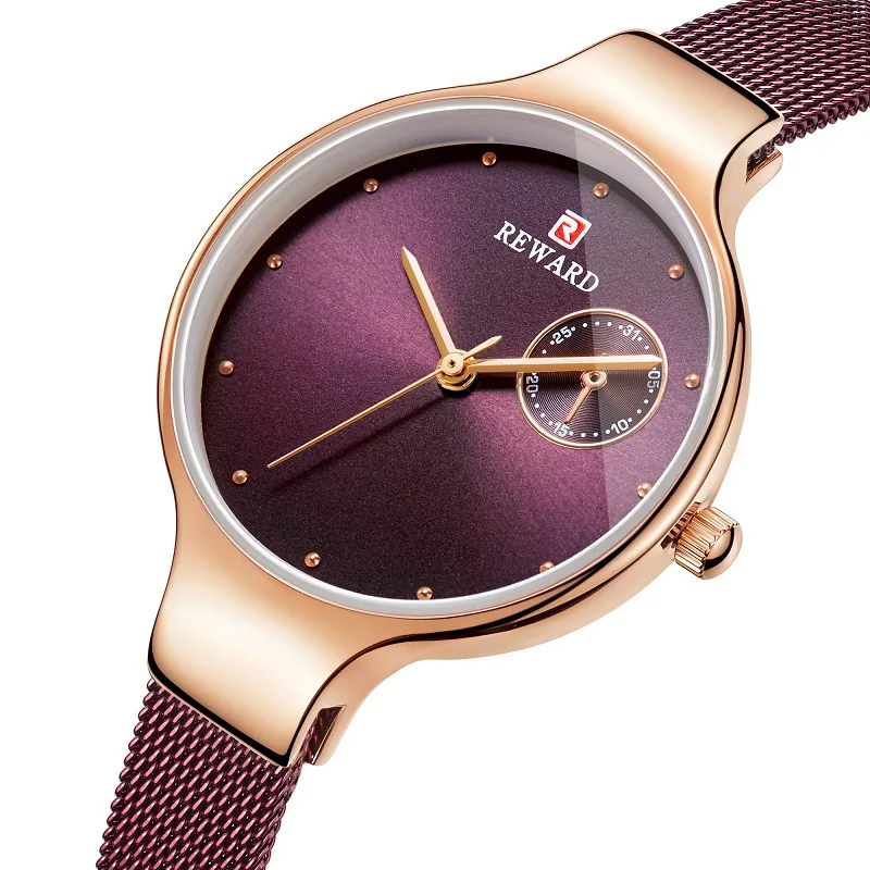 

REWARD New Fashion Ultra-thin Fine Mesh Steel Belt Watch Waterproof Ladies Gift Watch Women Quartz Watch часы женские наручные