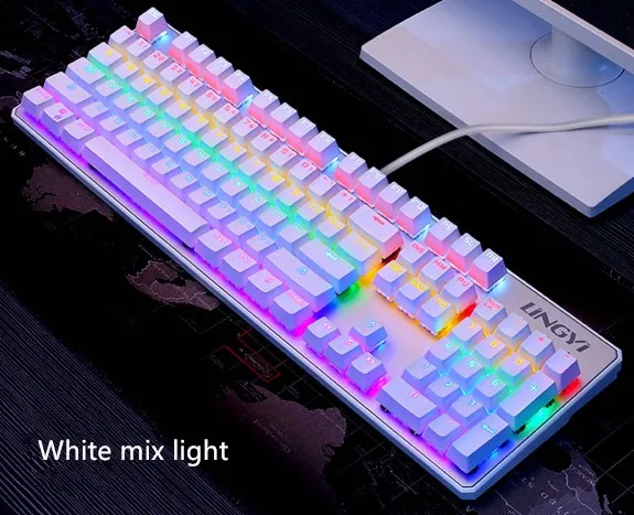 104 ключей LED Подсветка Механическая игровая клавиатура синий/черный переключатель мультимедиа приостановлено проводной USB компьютера keybooard для Gamer - Цвет: white mix light