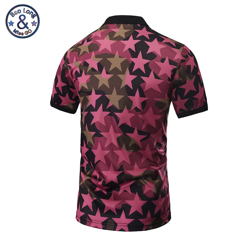 2017 Mr.BaoLong&ampMiss.GO Summer The New Men's 3D printing Five-pointed star Short-sleeved polos luxurious Lapel Tops polo Sh | Мужская