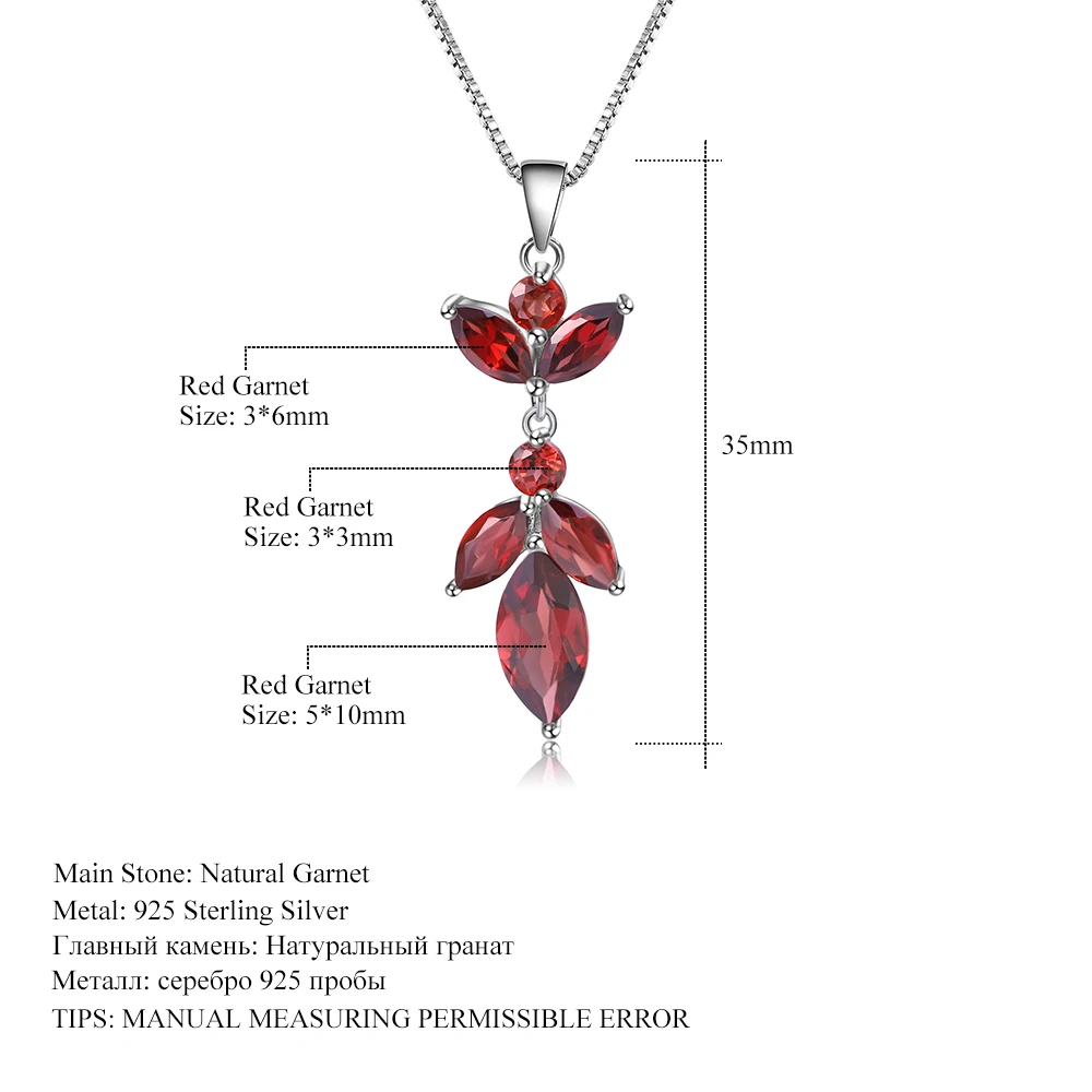 GEM'S балет 2.94Ct натуральный красный гранат 925 пробы Серебряный цветок кулон ожерелье для женщин Свадебные ювелирные изделия