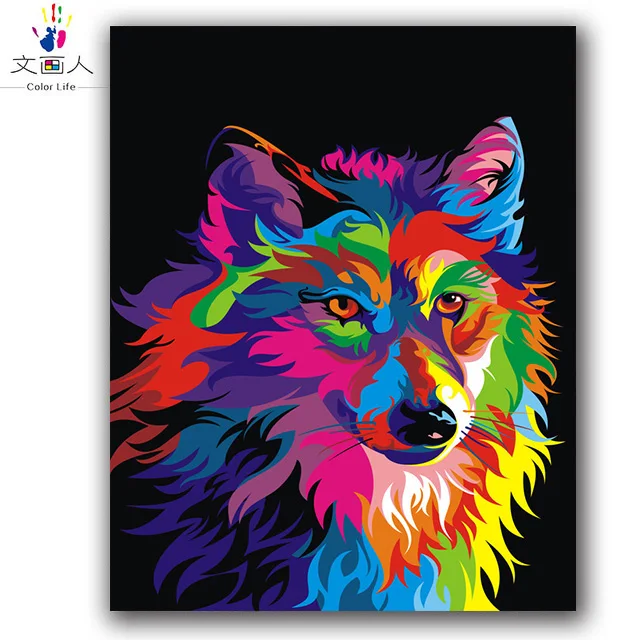 Красочные тигра волка абстрактная картина с животным по номерам handwmade краской