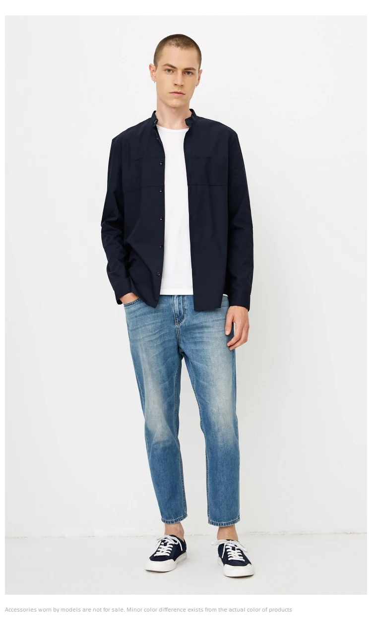 JackJones Мужская хлопковая Повседневная рубашка с воротником-стойкой с длинными рукавами Мужская одежда | 218305520