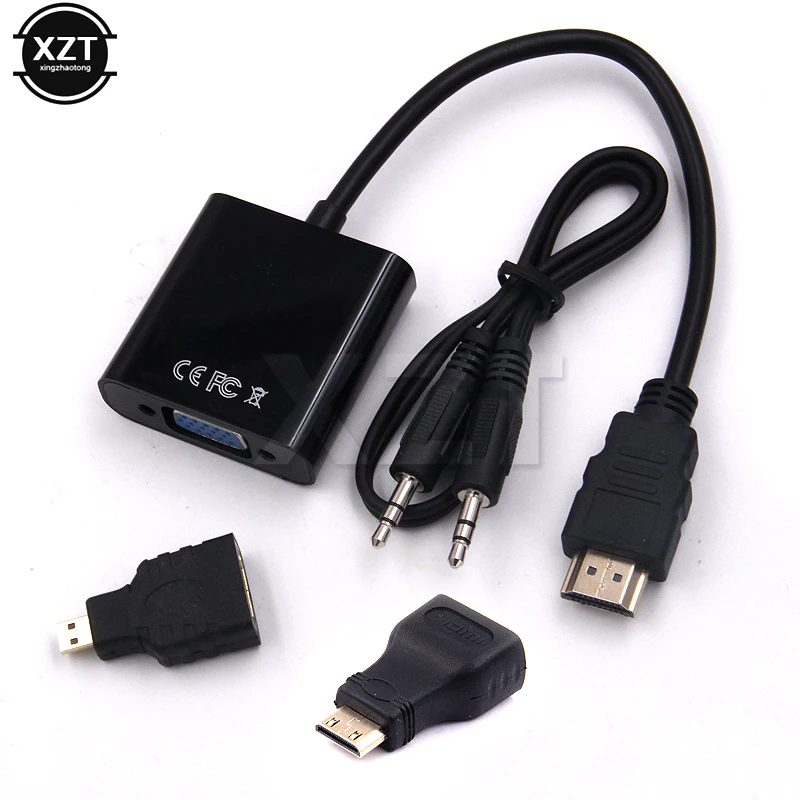 Для ПК HDTV дисплей проектор 1080P 3 в 1 для HDMI к VGA кабель конвертер адаптер аудио + мини