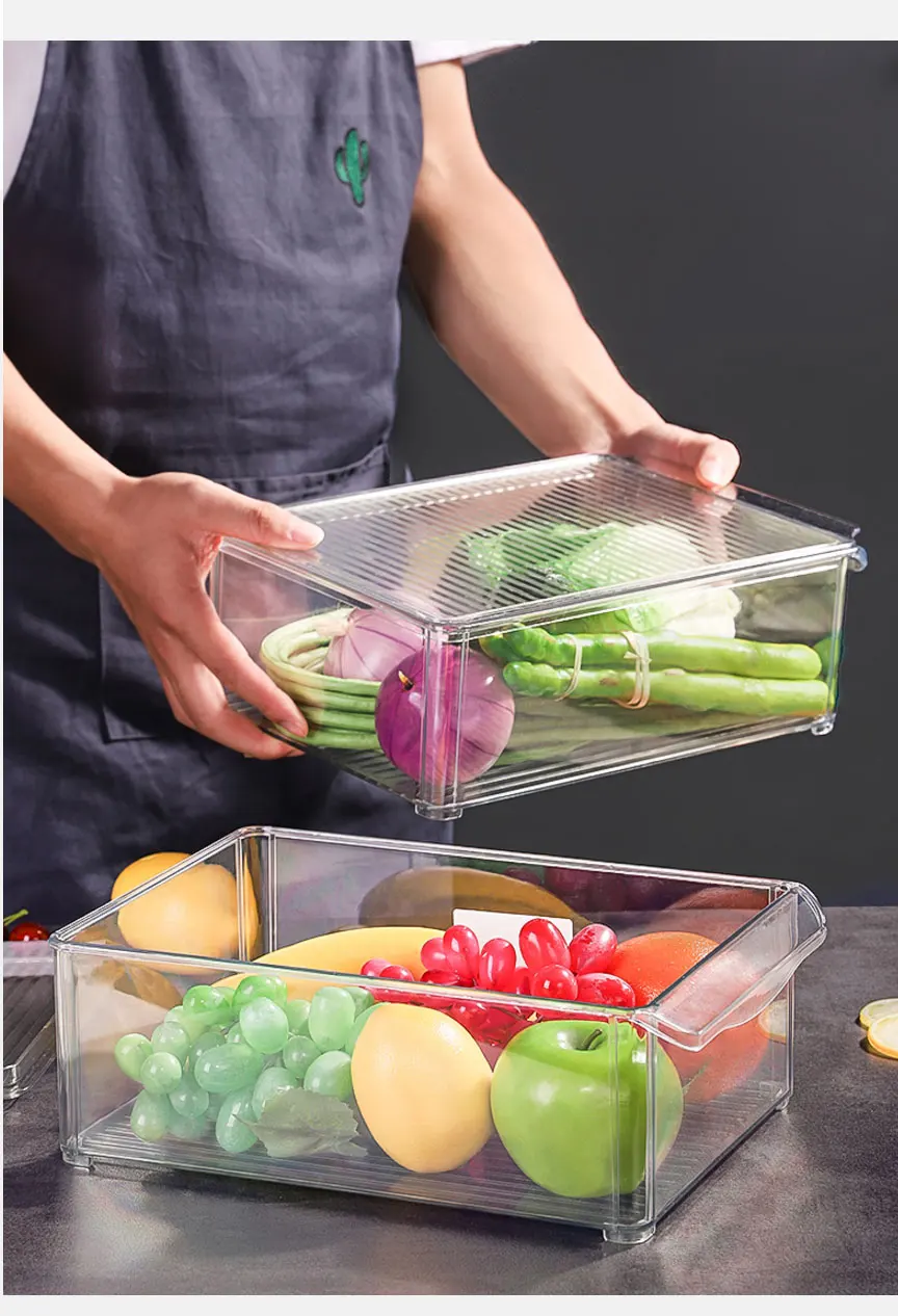 PET Crisper с крышкой кухонный холодильник стеллаж для хранения морозильник ящик для хранения прозрачный контейнер для пищевых продуктов овощи фрукты свежий ящик