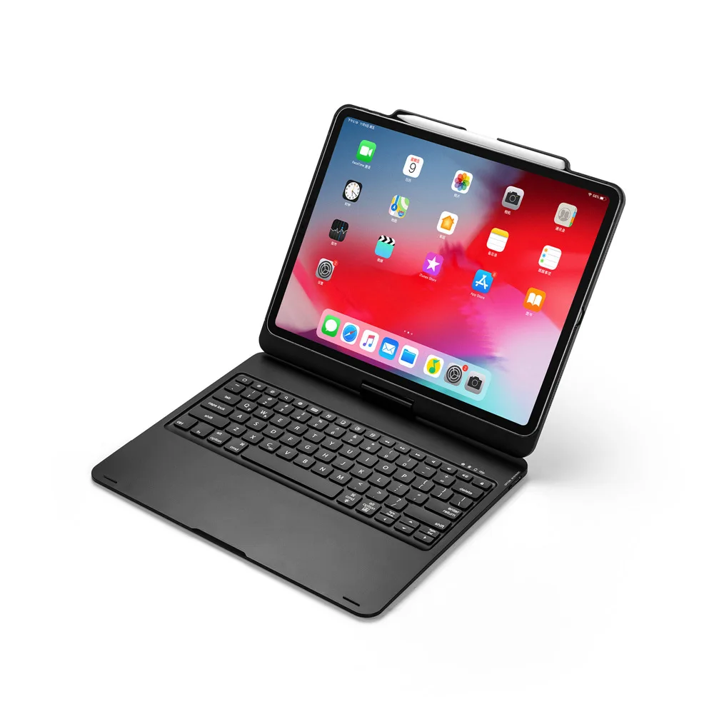 Для iPad Pro 12,9 3-го поворотного 360 градусов светодиодный беспроводной Bluetooth чехол с клавиатурой на русском/испанском/иврите
