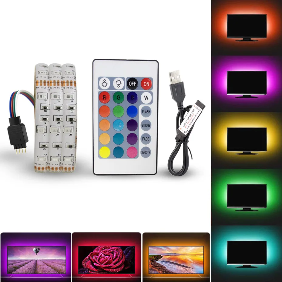 Светодиодная лента для подсветки телевизора 5 В 1 м 2 3 4 светильник RGB/белый/теплый
