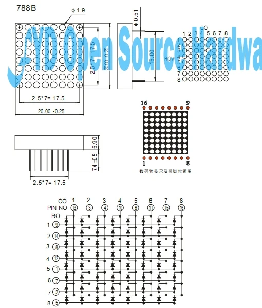 

20 pcs 8x8 Mini Dot Matrix LED Display Red Common Anode Digital Tube 16-pin 20mmx20mm 1.9mm DIY Electronic Kit