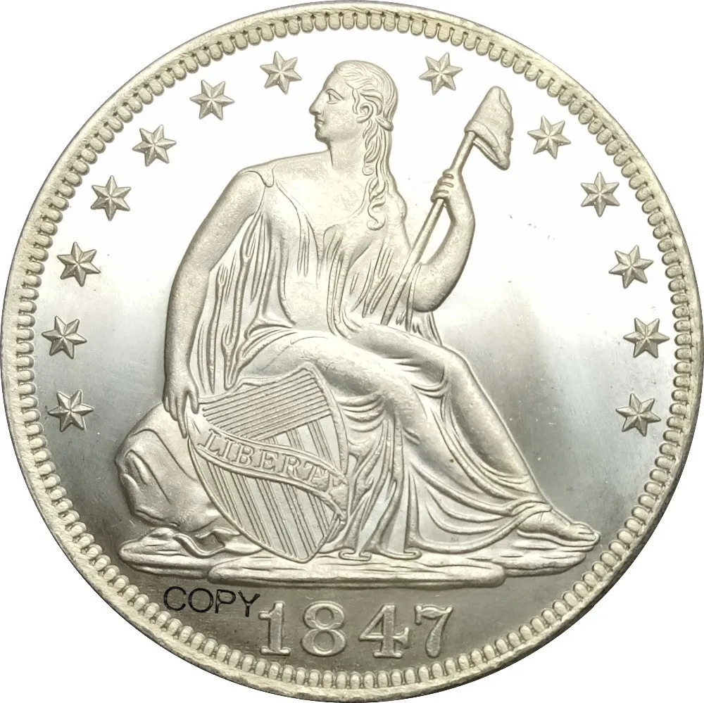 

United States 1847 Liberty Seated Half Dollars Large Letters in Legend No Motto Above Eagle Brass Plated Silver Copy Coin
