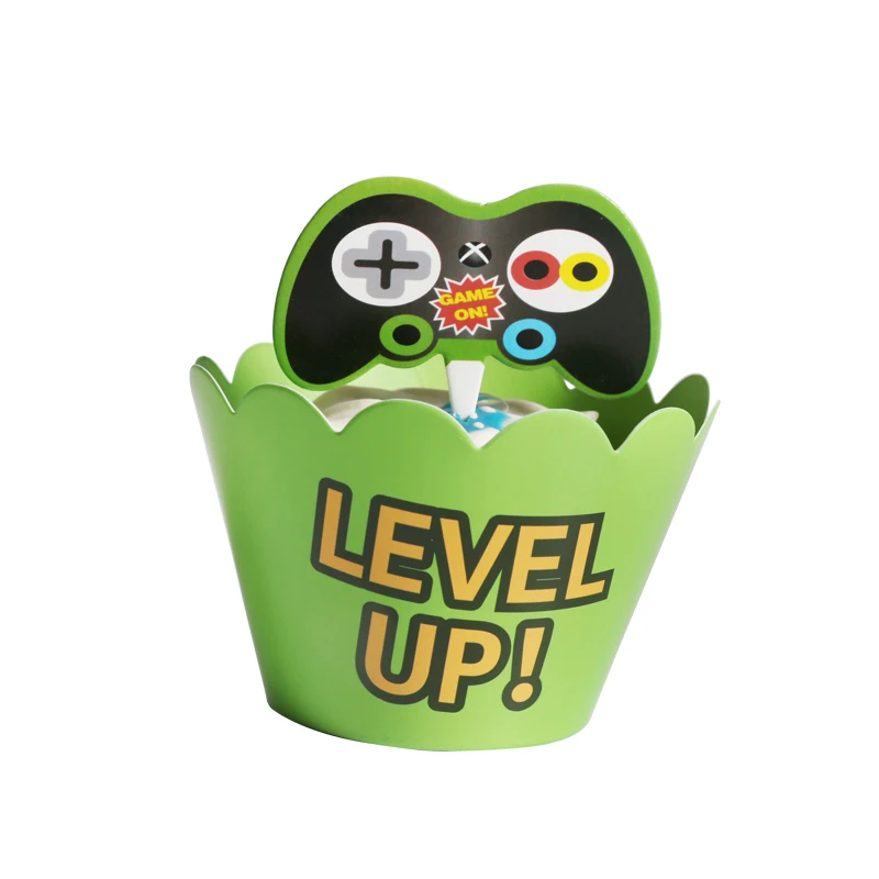 48 шт. игра для psp on/Level UP двухсторонние обертки кексов топперы детская вечеринка на