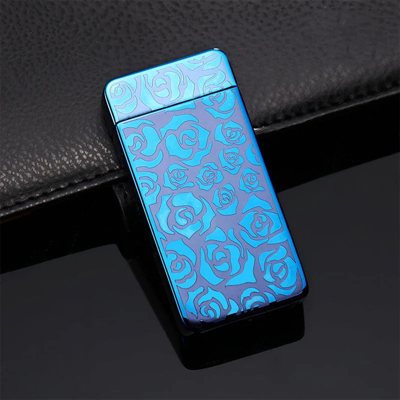 light blue Новая двойная дуга usb зарядка Зажигалка Ветрозащитная электронная перезаряжаемая Зажигалка USB курительная Классическая электрическая зажигалка - Цвет: light blue