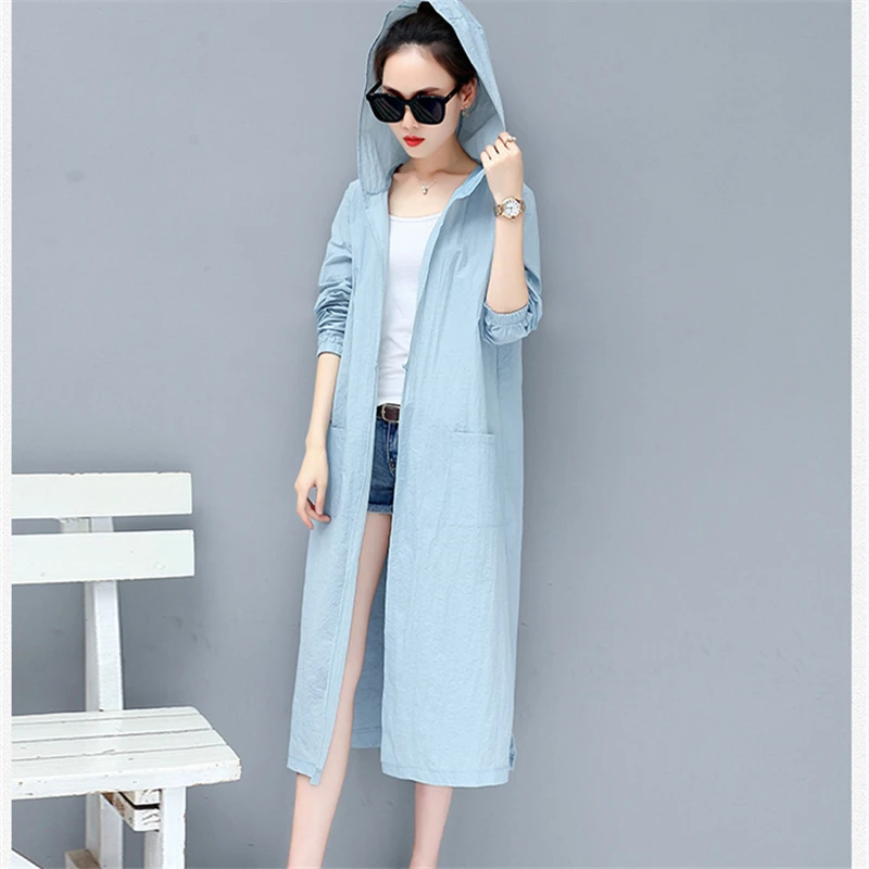 Женская Солнцезащитная одежда с капюшоном длинный свободный кардиган вышивкой