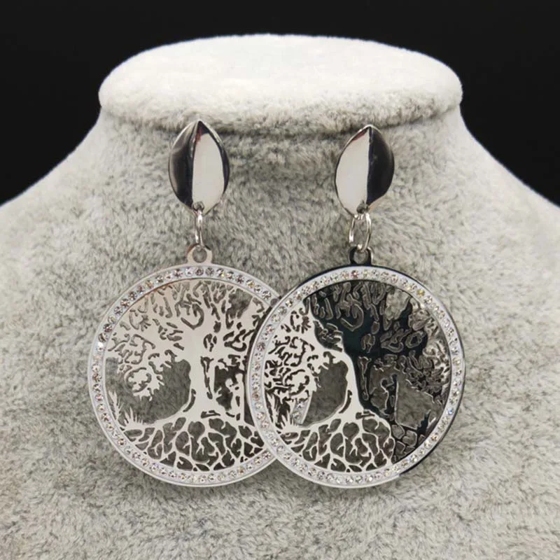 Женские серьги гвоздики из нержавеющей стали Tree of Life большие серебряные