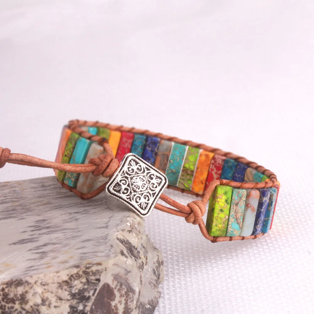 Женский кожаный браслет из натурального камня для пары с бусинами Pulsera Cuenta Cuadrados