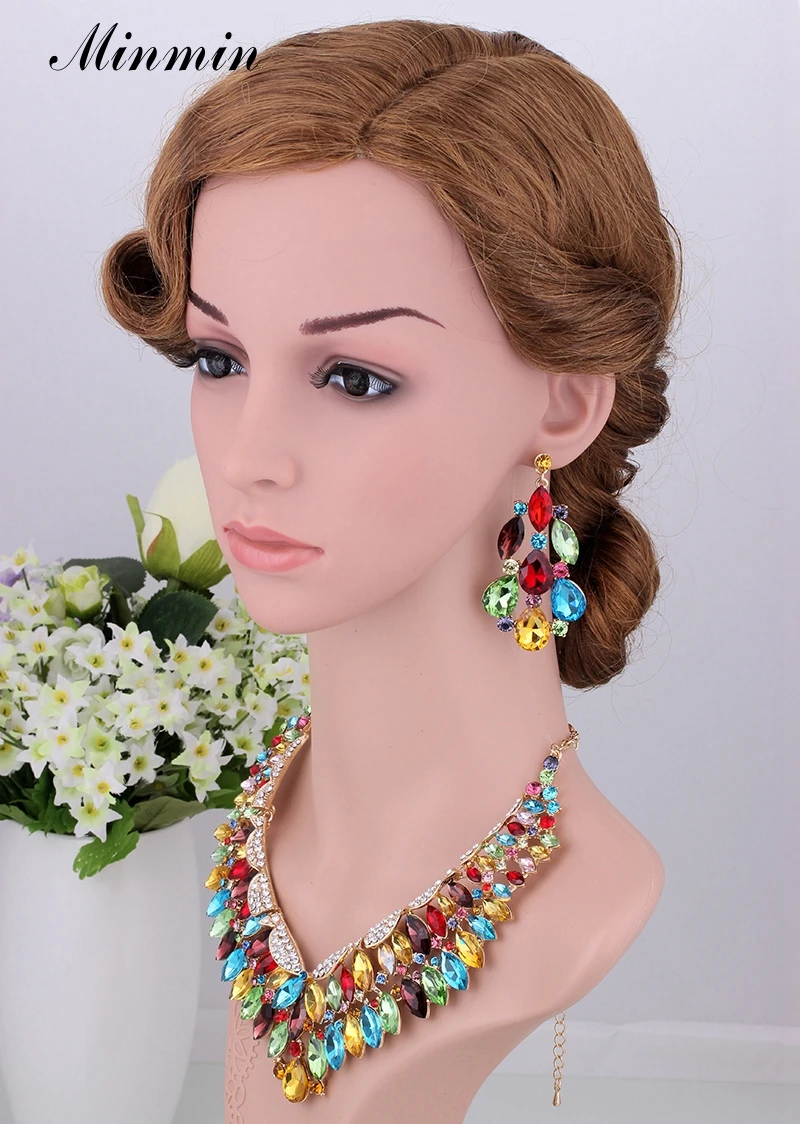 Minmin Наборы свадебных ювелирных изделий для Для женщин Красочные/золото Кристалл
