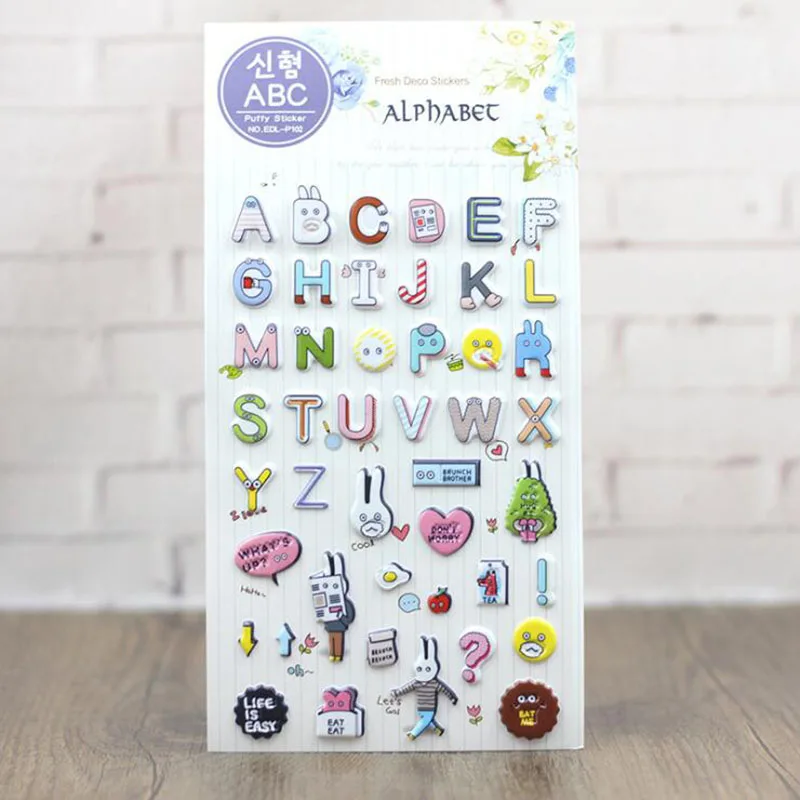 

3pcs English Alphabet And Rabbit Brother 3D Bubble Stickers Mobile Phone Album Decoration Stickers Children Stationery Stickers