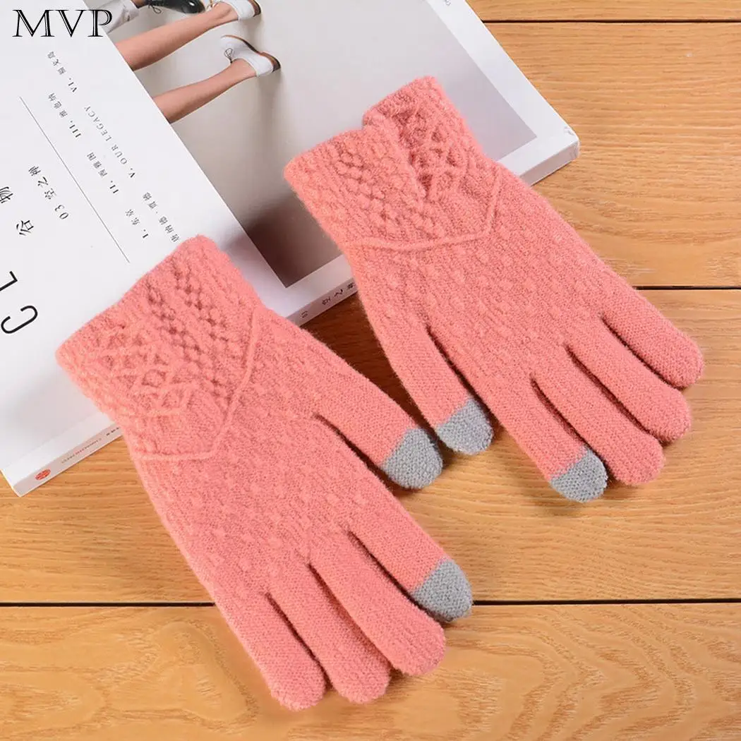 dark pink Женские модные шерстяные вязаные перчатки теплые зимние повседневные наручные перчатки - Цвет: dark pink