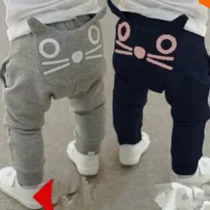 Новинка милые длинные брюки с котом для мальчиков и девочек на весну осень