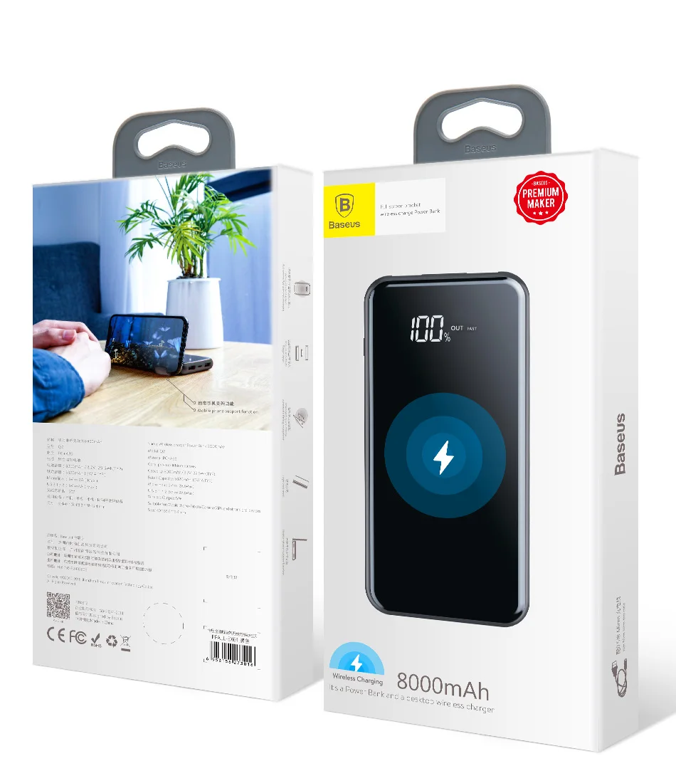 Baseus 8000mAh QI Беспроводное зарядное устройство 2A Dual USB power Bank для iPhone X 8 lcd power bank 5W Беспроводная зарядная площадка для samsung S9