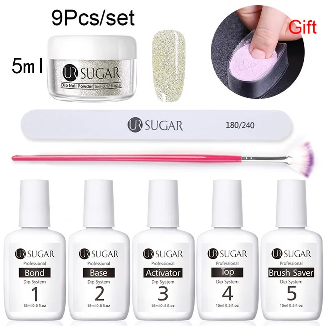 5ml Set 3 Ur Sugar 9 шт./компл. голографическая погружения порошки для ногтей Цвет для УФ гель лак для ногтей, Системы комплект сушке без лампы для лечения французский ногтей "сделай сам" - Цвет: 5ml Set 3
