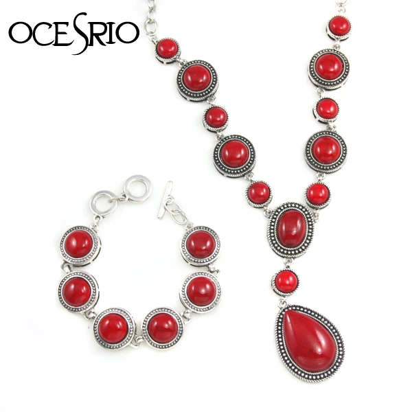 OCESRIO Винтажные Ювелирные изделия с камнями красного цвета большой колье ожерелье