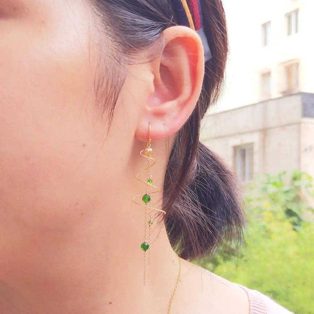 

Lii Ji Genuine Diopside Spiral Earrings 925 Sterling Silver Handmade Drop Link Earrings Delicate Jewelry For Women Gift