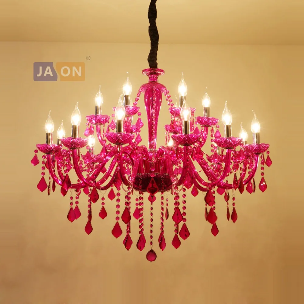 

led e14 European Iron Crystal Glass Fabric Purple Chandelier Lighting Lamparas De Techo Suspension Luminaire Lampen For Foyer