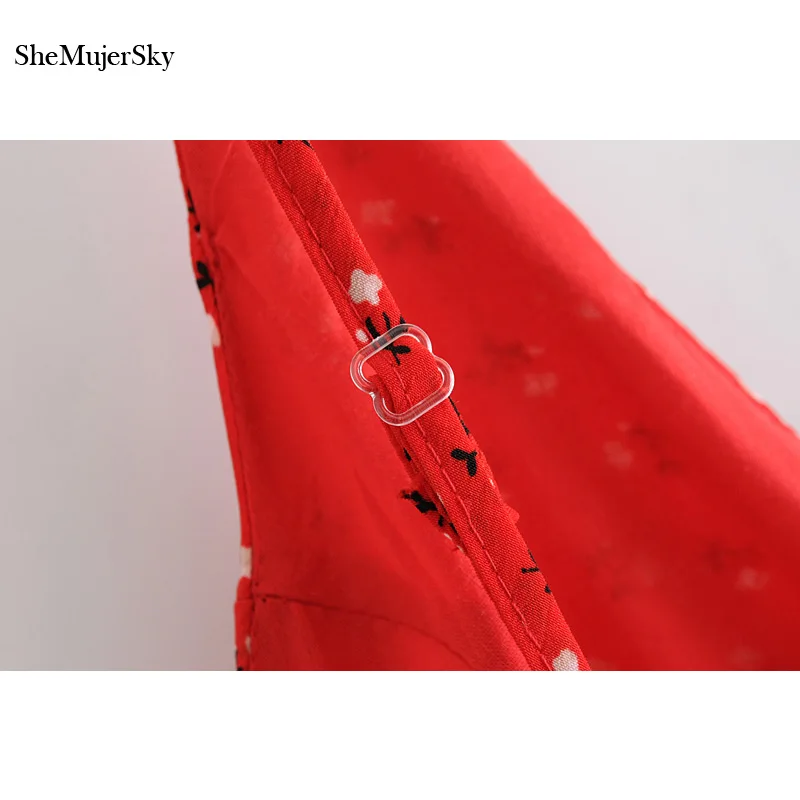 SheMujerSky летнее красное платье с маленьким цветочным принтом женское пляжное на